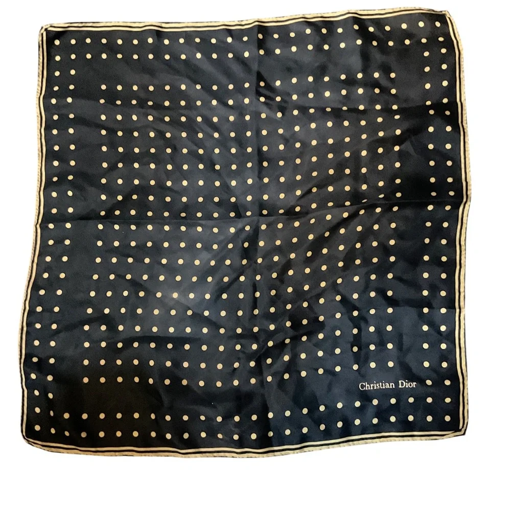 Christian Dior Blue and Gold Polka Dot Scarf